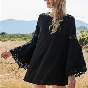 Lace Panel Bell Sleeve Tunic/Mini Dress
